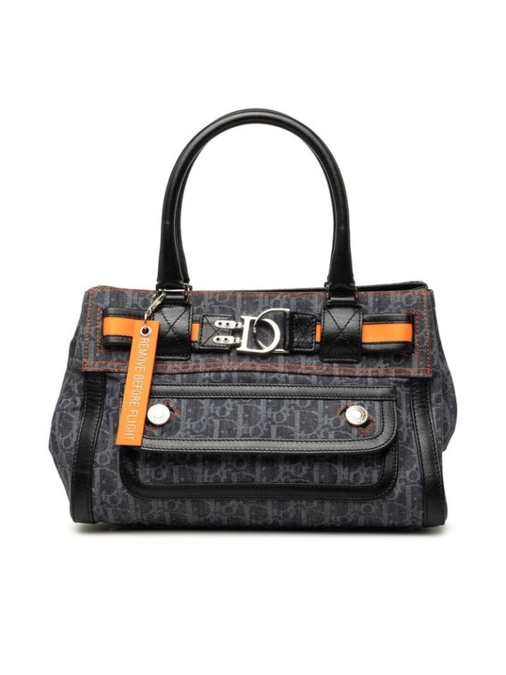 Dior Flight Line Trotter Handbag Gray Black Orange Denim Leather